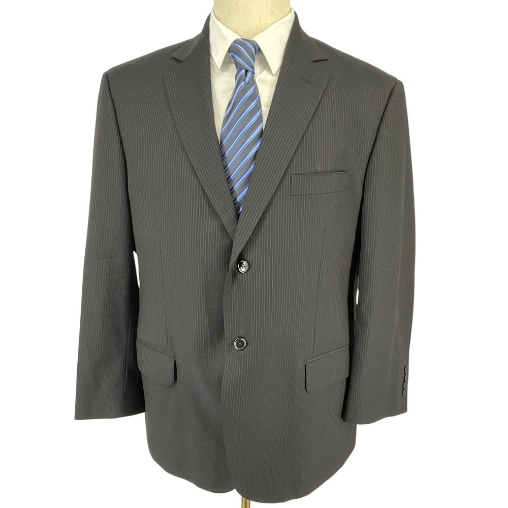 Italy Lanificio di Tollegno Pronto Uomo Men Black Pinstripe‎ Suit Jacket Blazer